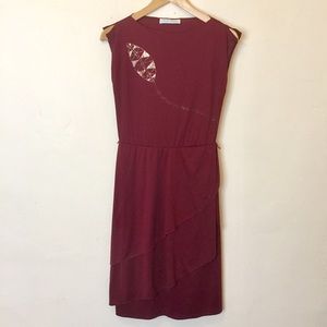 Vintage 70’s Dress Burgundy Rust Scalloped Skirt